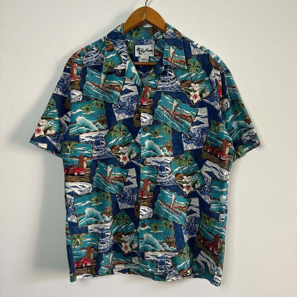 Vintage 80s Howie Hawaii Aloha Camp Shirt Tropical Cotton Made USA Medium
